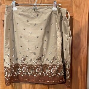 Beige and Brown Embroidered Wrap Skirt